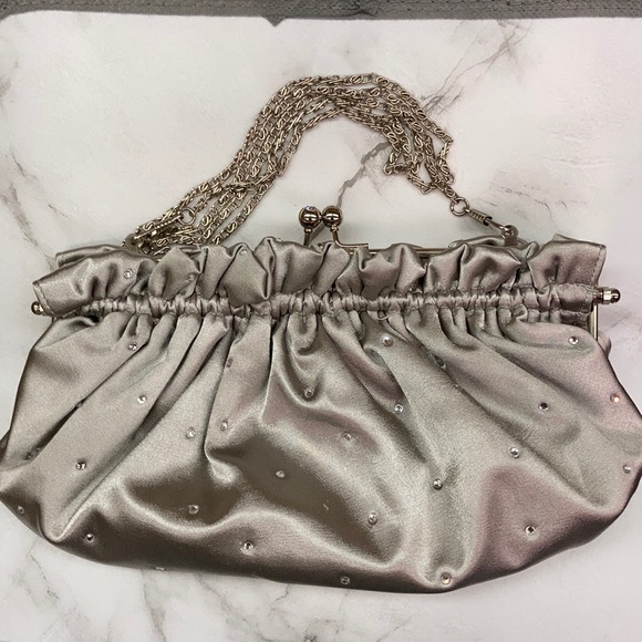 Grey silver clutch with jewels and silver chain - Picture 3 of 8